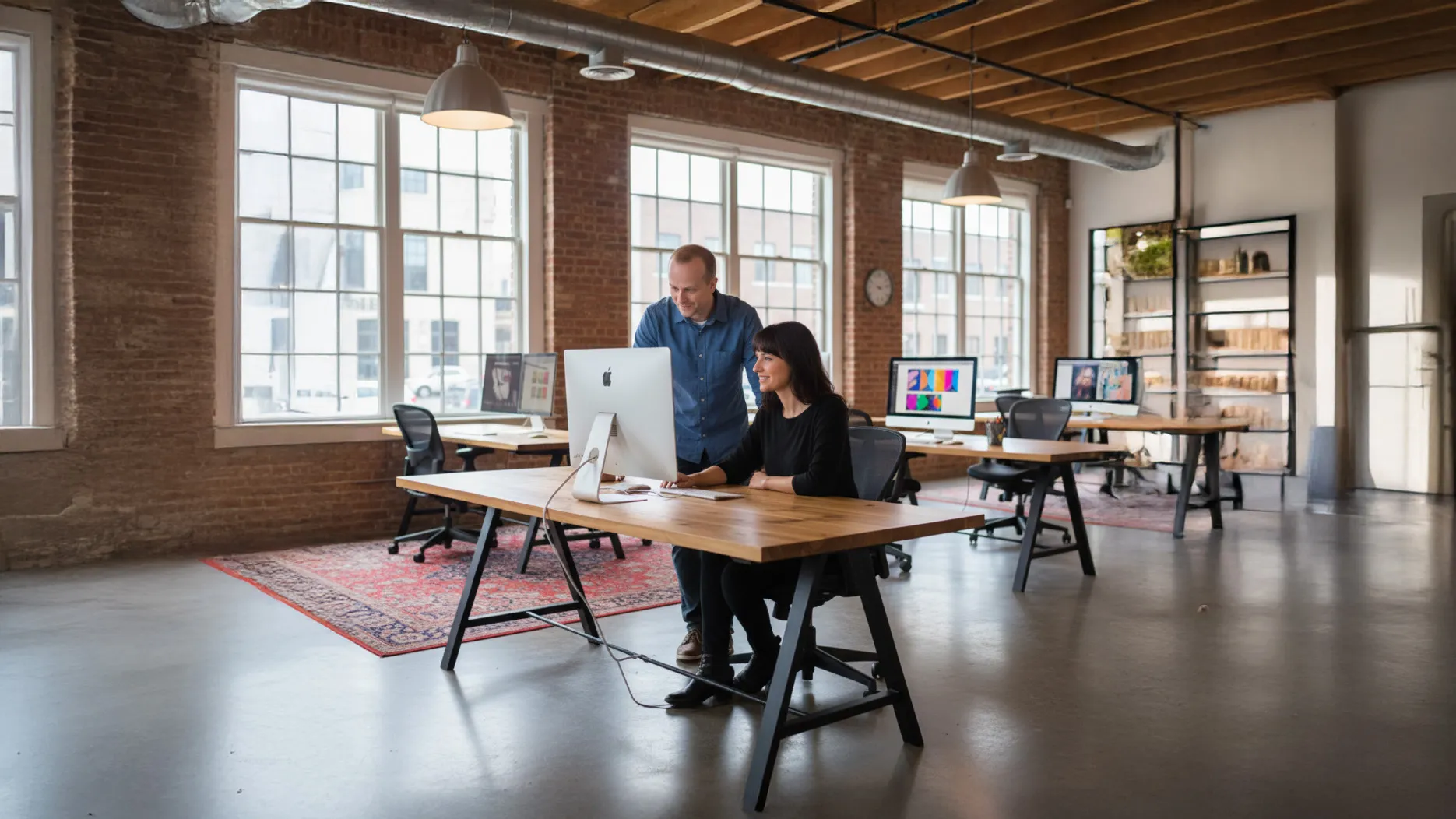Ross working with an employee on the latest web design project